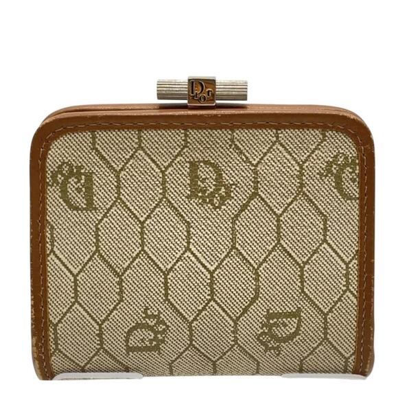 Christian Dior Honeycomb Pattern Clasp PVC Leather Beige Coin Purse - Picture 1 of 9